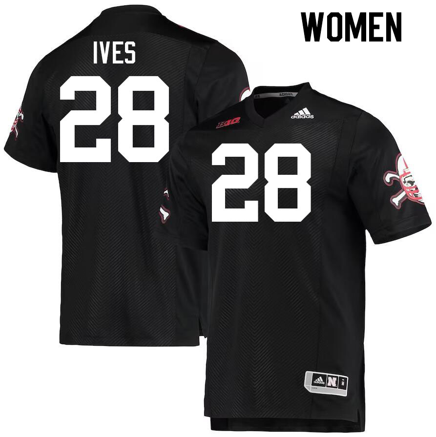 Women #28 Kwinten Ives Nebraska Cornhuskers College Football Jerseys Stitched Sale-Black